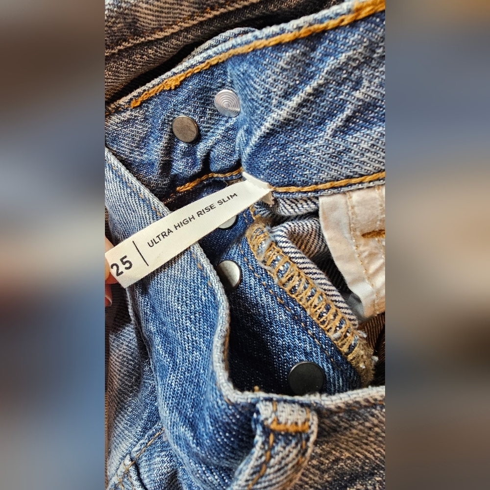 Pacsun Women's Size 25 Ultra High Rise Slim button fly Denim Jeans Distressed - Picture 5 of 8